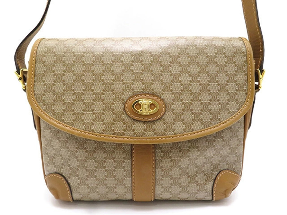 Celine Macadam Shoulder Bag Beige Cream Leather